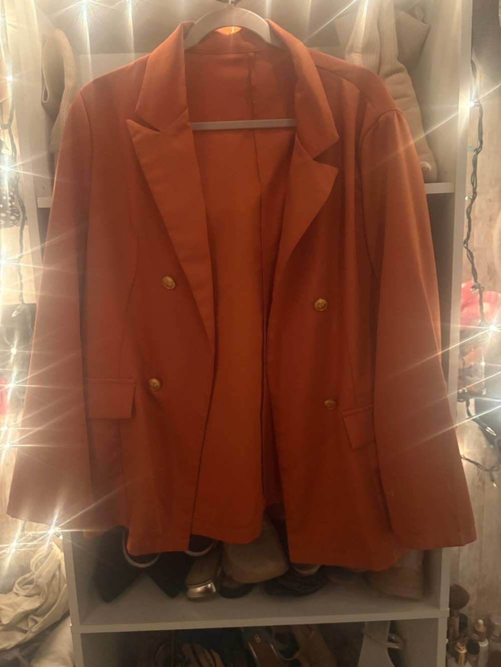 SHEIN Rust Orange Double-Breasted Blazer
